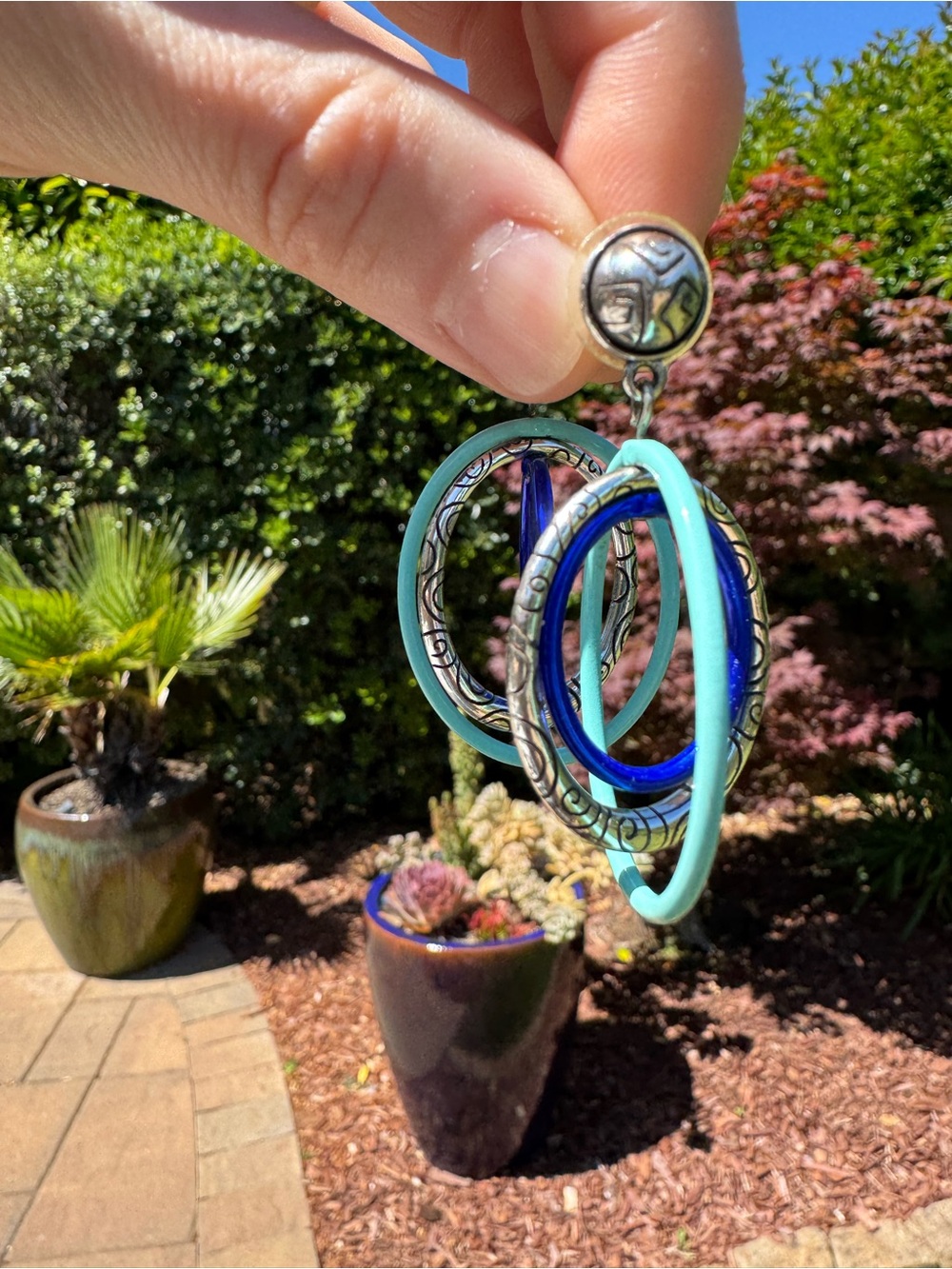 Brighton Blue & Teal Hoop Drop Earrings - Picture 3 of 7